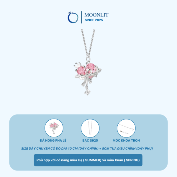 DÂY CHUYỀN BẠC S925 MOONLIT ĐÁ THẠCH ANH HỒNG